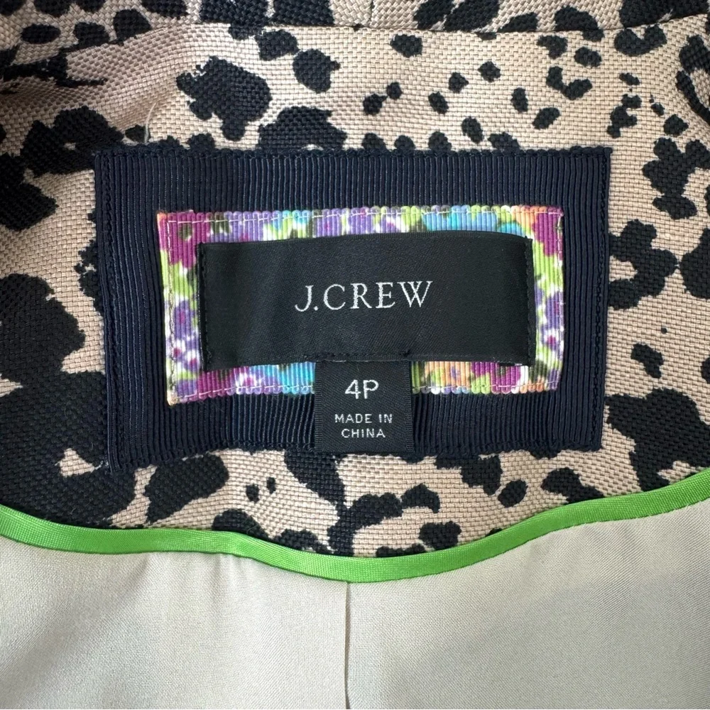 NWOT J. Crew Going Out Blazer in Leopard Print Linen Size 4 Petite